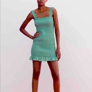 New! Zara Washed Green Textured Weave Dress